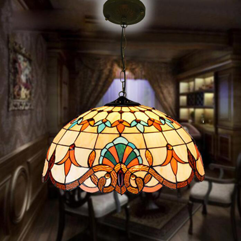 Stained Glass Butterfly Pendant Lamp 5 Lights Tiffany Style Chandelier for Restaurant