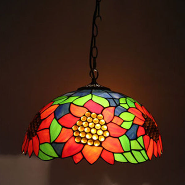 Stained Glass Butterfly Pendant Lamp 5 Lights Tiffany Style Chandelier for Restaurant