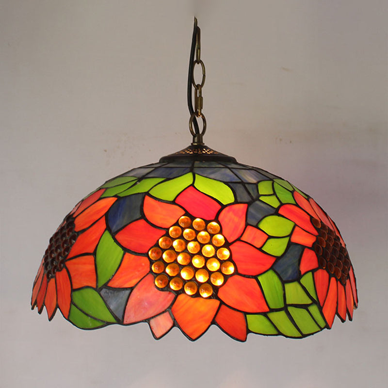 Stained Glass Butterfly Pendant Lamp 5 Lights Tiffany Style Chandelier for Restaurant