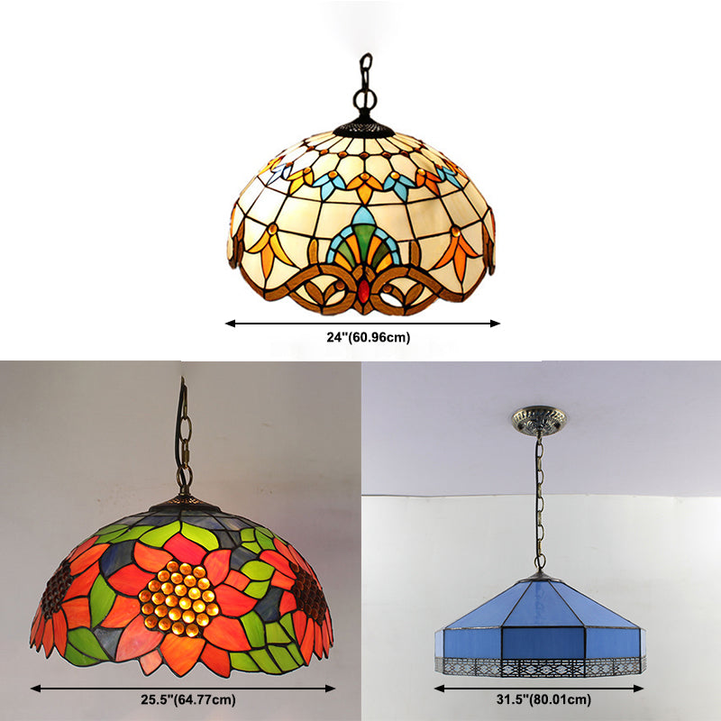 Stained Glass Butterfly Pendant Lamp 5 Lights Tiffany Style Chandelier for Restaurant