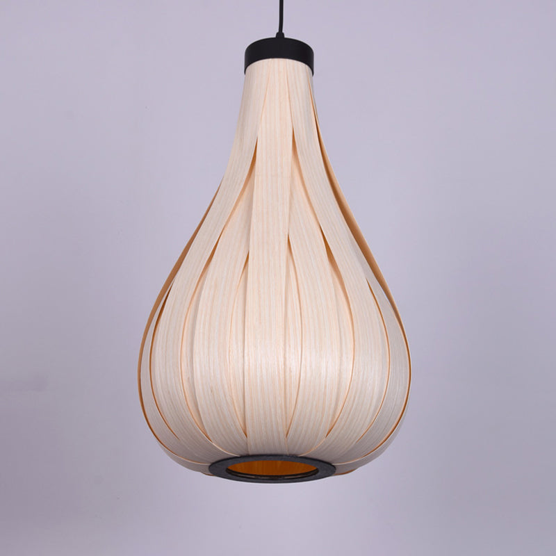 Luz de techo de madera de calabaza Asiático 1 Bulbo Beige Pends Lighting Fixture para restaurante