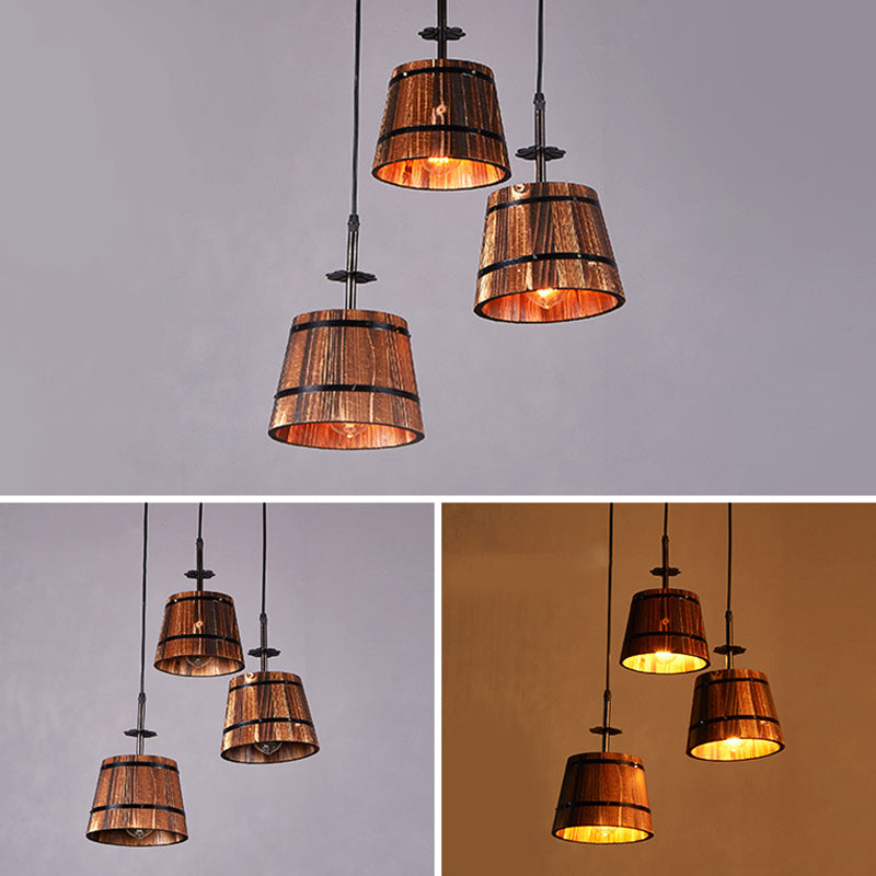 Distressed Wood Pail Pendant Light Fixture Vintage Wood Restaurant Hanging Light