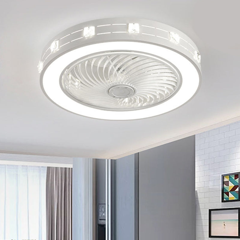 White Cut-Outs Round Fan Lamp Contemporary LED Metal Semi Flush Ceiling Light