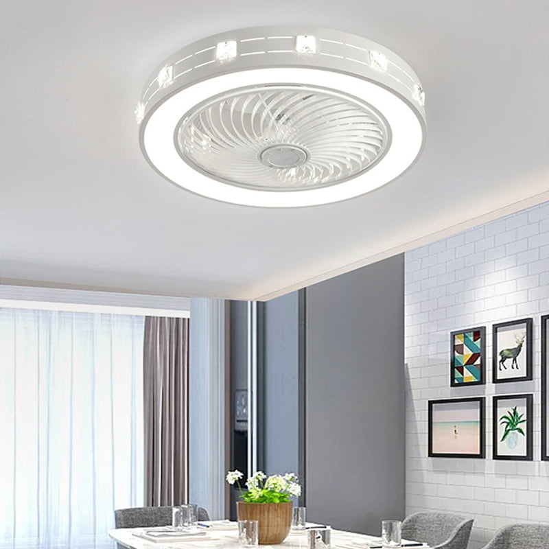 White Cut-Outs Round Fan Lamp Contemporary LED Metal Semi Flush Ceiling Light