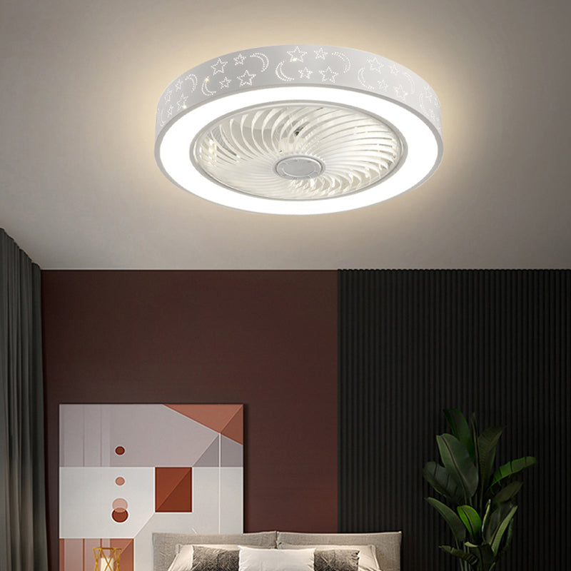 White Cut-Outs Round Fan Lamp Contemporary LED Metal Semi Flush Ceiling Light