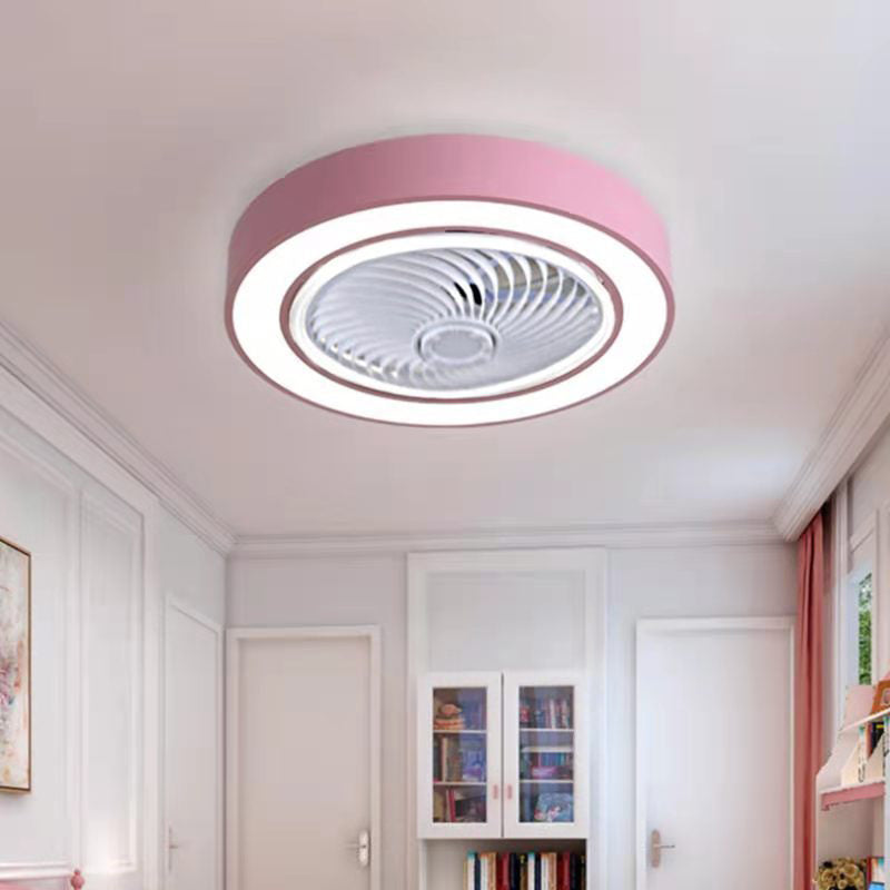 Drum Shaped Dining Room Fan Light Acrylic Macaron Style LED Semi Flush Mount Ceiling Fixture