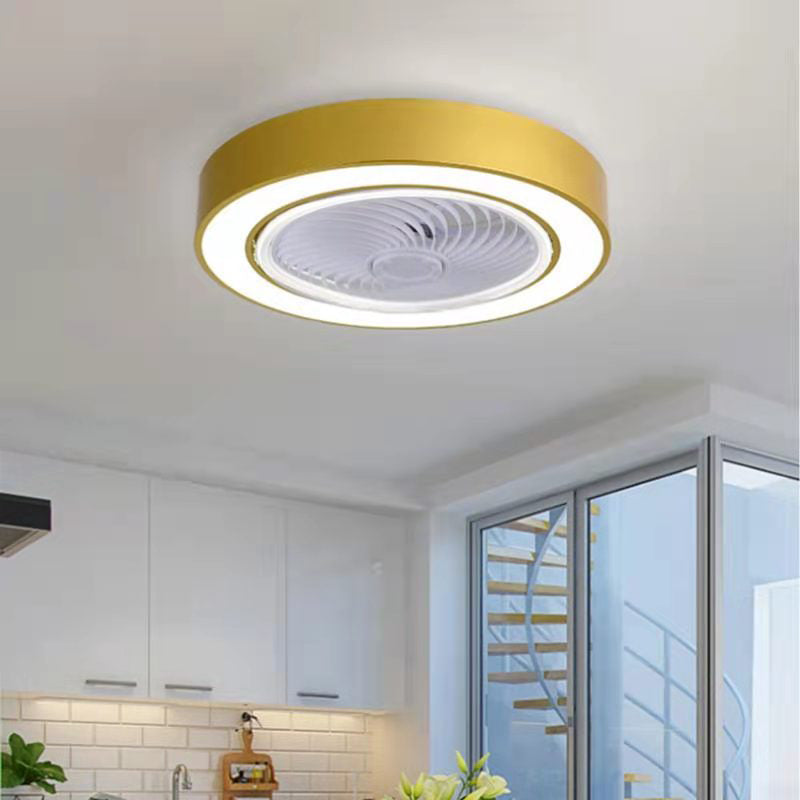 Drum Shaped Dining Room Fan Light Acrylic Macaron Style LED Semi Flush Mount Ceiling Fixture