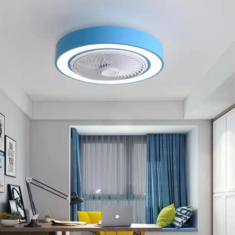 Drum Shaped Dining Room Fan Light Acrylic Macaron Style LED Semi Flush Mount Ceiling Fixture