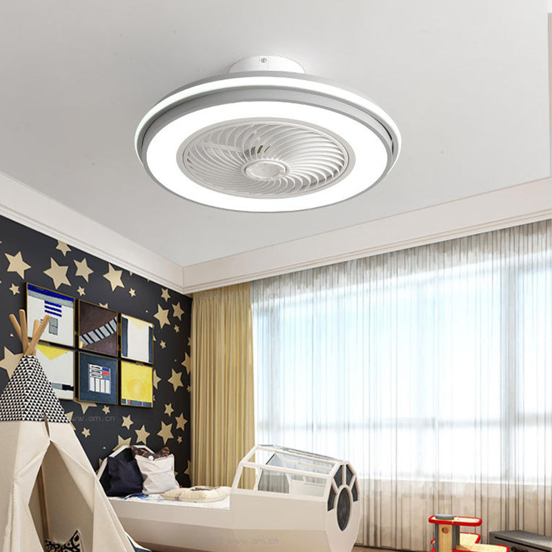 Rounded Ceiling Fan Lamp Bedroom Metal Nordic Style LED Semi-Flush Mount Light