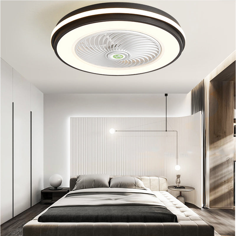 Rounded Ceiling Fan Lamp Bedroom Metal Nordic Style LED Semi-Flush Mount Light