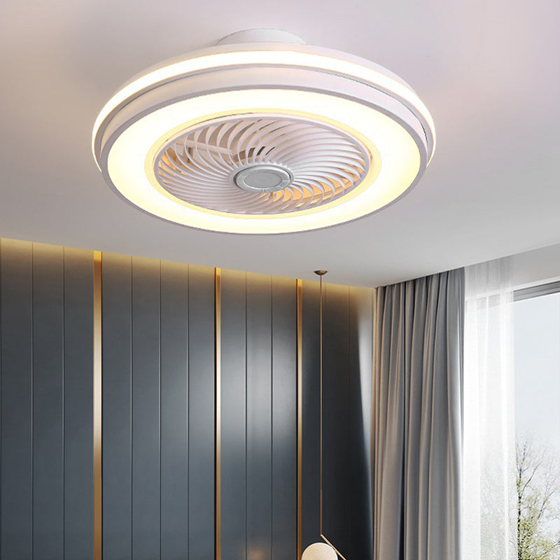 Rounded Ceiling Fan Lamp Bedroom Metal Nordic Style LED Semi-Flush Mount Light