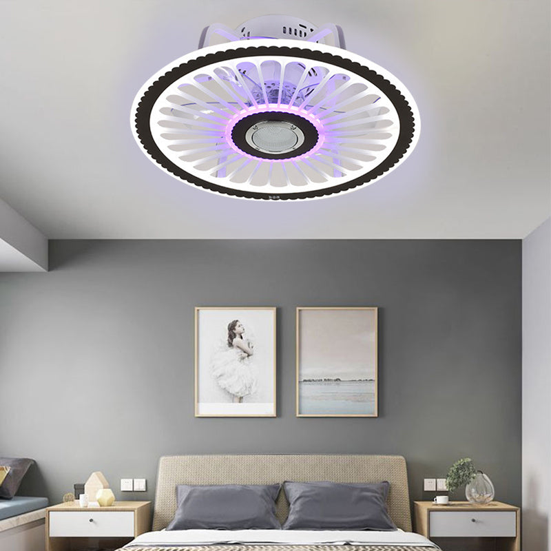 Round Bluetooth Speaker Fan Light Minimalistic Acrylic Bedroom Semi Flush Mounted Lamp