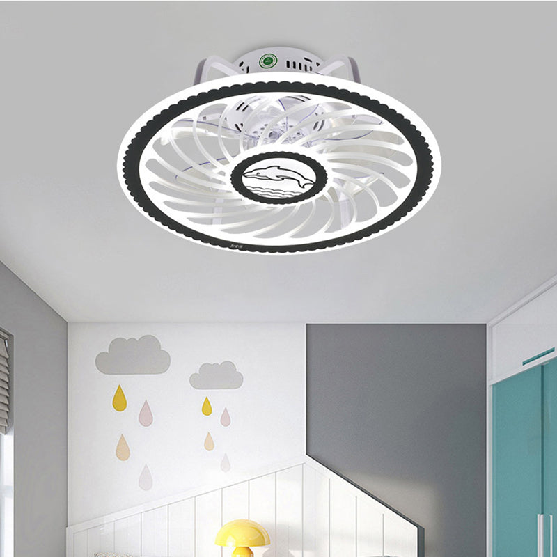 Round Bluetooth Speaker Fan Light Minimalistic Acrylic Bedroom Semi Flush Mounted Lamp