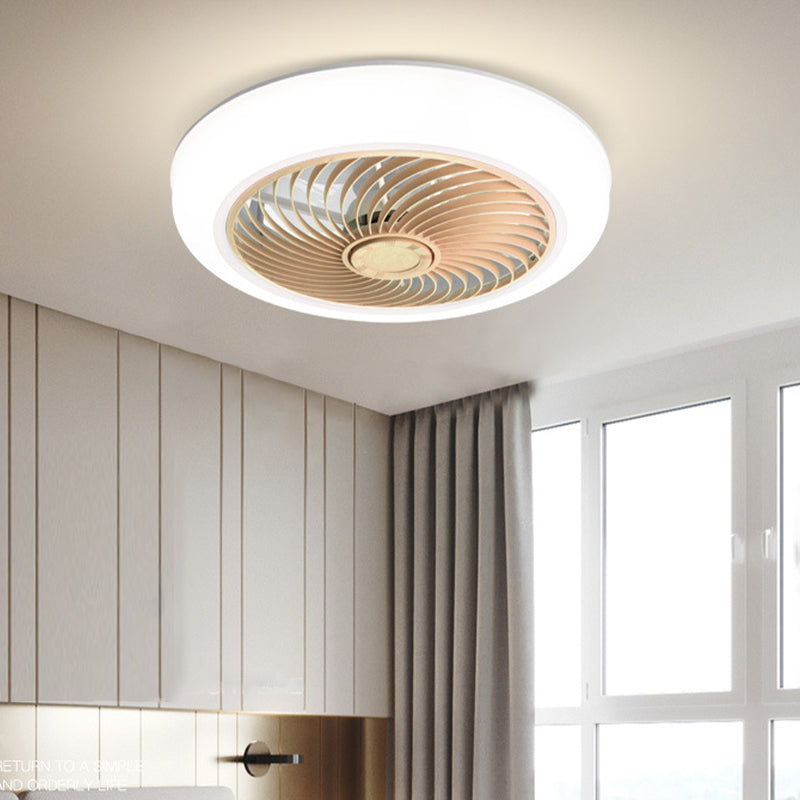 Round Fan Flush Mount Light Modern Acrylic Bedroom LED Wind Machine Semi Flush Light