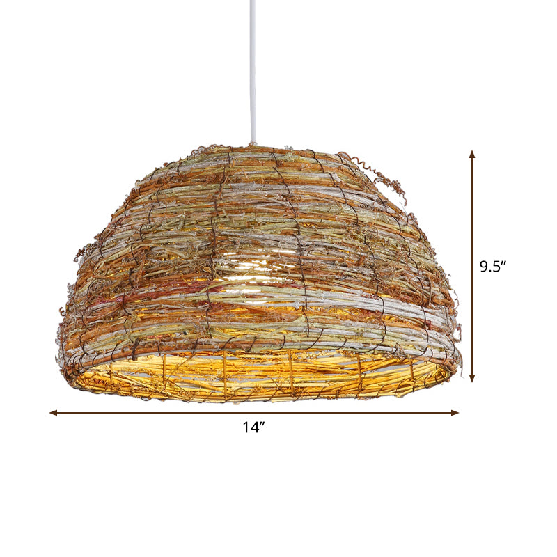 Lampada a cupola di rattan cinese cinese 1 testa di illuminazione a sospensione di lino per la casa da tè