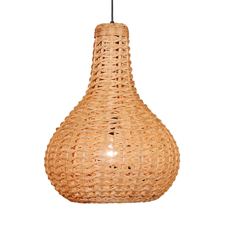 1 Head Hand-Worked Pendant Light Japanese Rattan Suspended Lighting Fixture in Beige