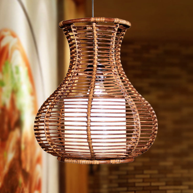 Gourd Hanging Light Chinese Bamboo 1 Testa Brawn Marrone Funzione illuminazione per soggiorno per soggiorno