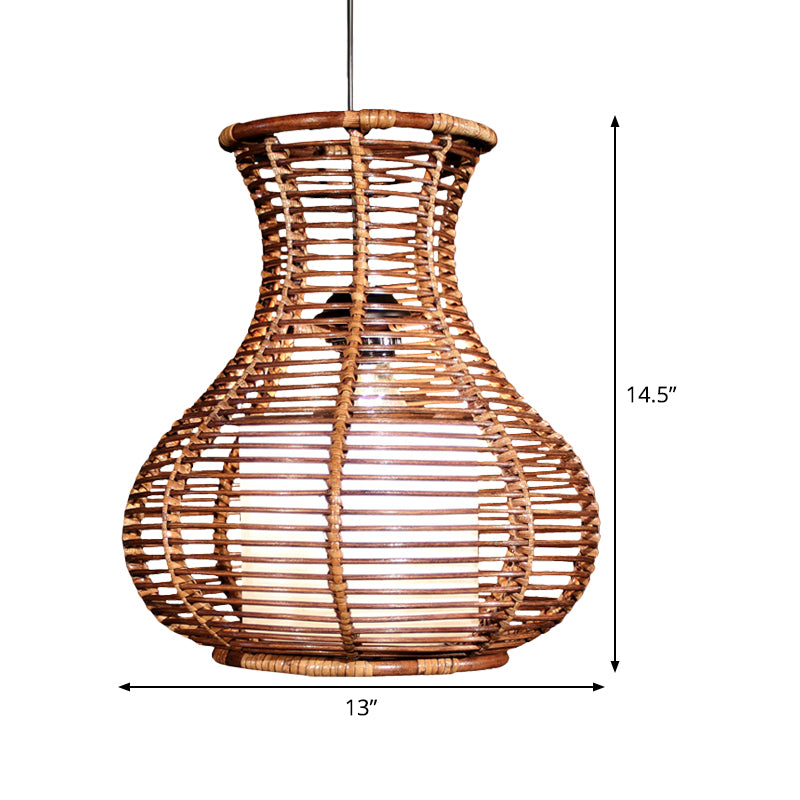 Gourd Hanging Light Chinese Bamboo 1 Testa Brawn Marrone Funzione illuminazione per soggiorno per soggiorno