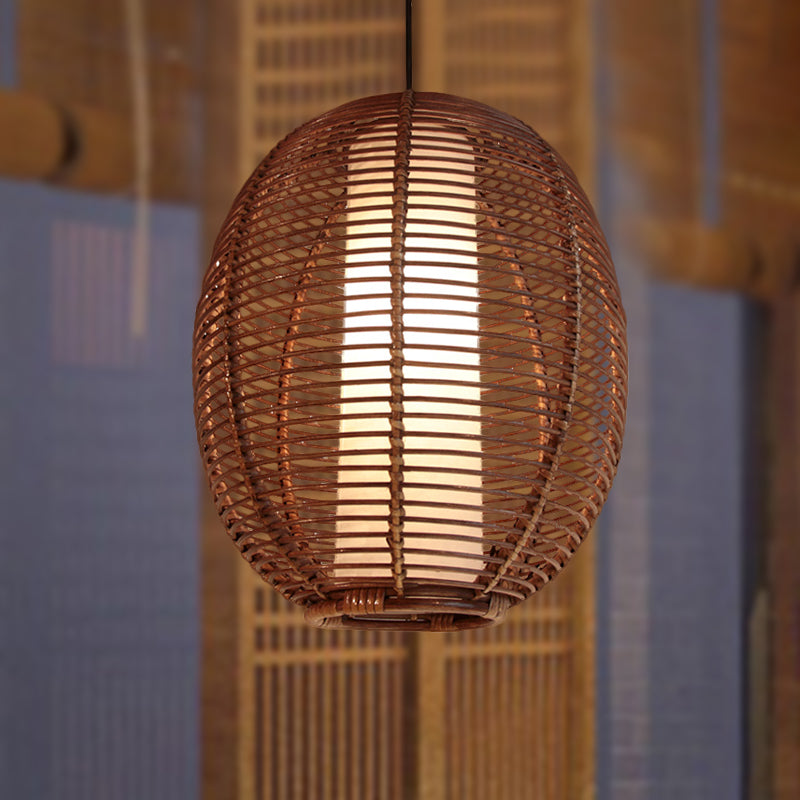 Basket Bamboo Lampada del soffitto asiatico 1 bulbo marrone sospeso a sospensione per sala da pranzo