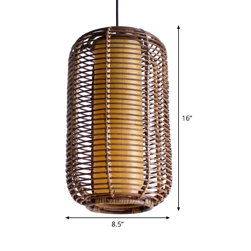 Cilindrische hanger licht Licht Japanse bamboe 1 kop Opgehangen verlichtingsarmatuur in bruin