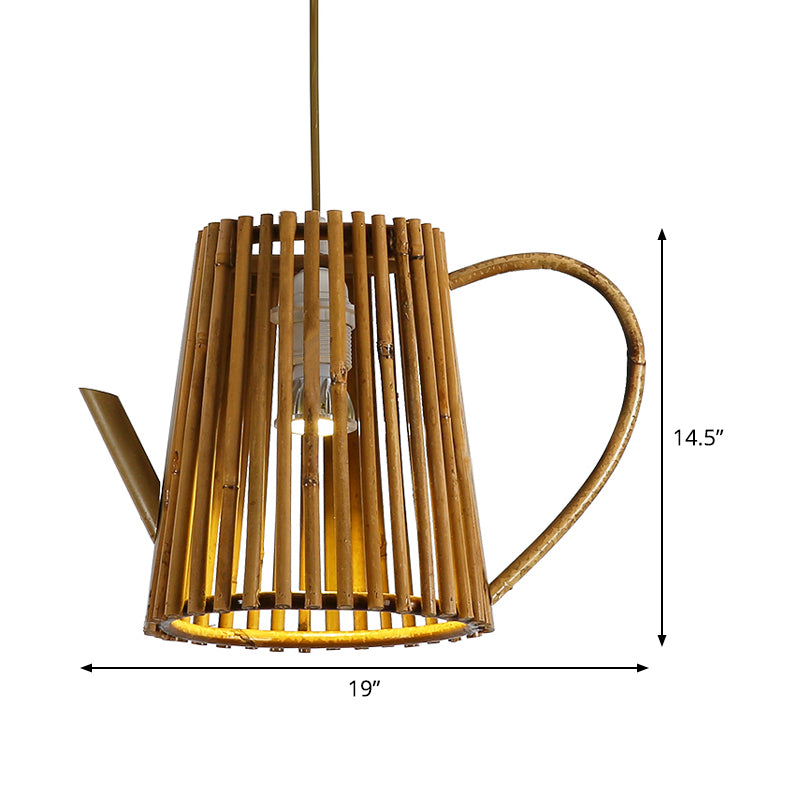 Bamboo Teapot Ceiling Lamp Asia 1 Head Khaki Hanging Light Fixture for Living Room