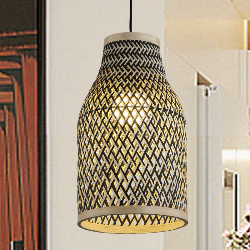 Accensione a sospensione intrecciata a mano rattan giapponese 1 lampada sospensione soffitto in lampadina in nero