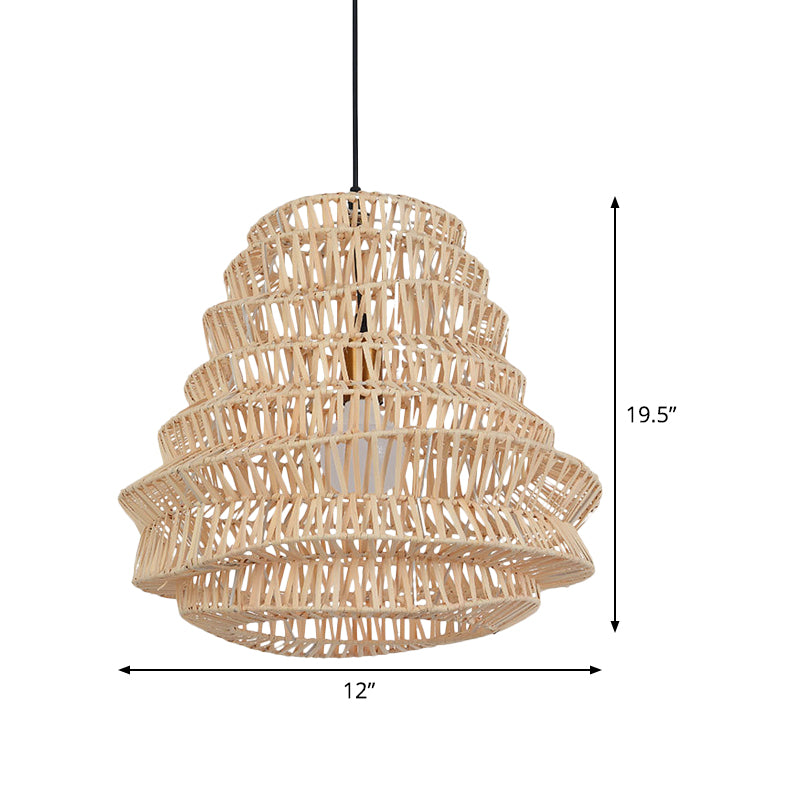 Lampada a sospensione del taglio laser in bambù cinese 1 testa a sospensione beige, largo 12 "/18"