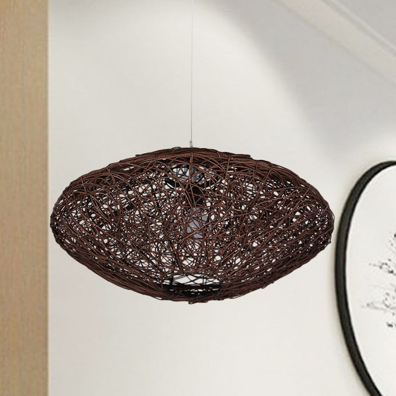 1 casa da tè a testa leggera sospesa asiatica a sospensione Black/Bianco Apparecchio di illuminazione con tonalità di rattan lanterna