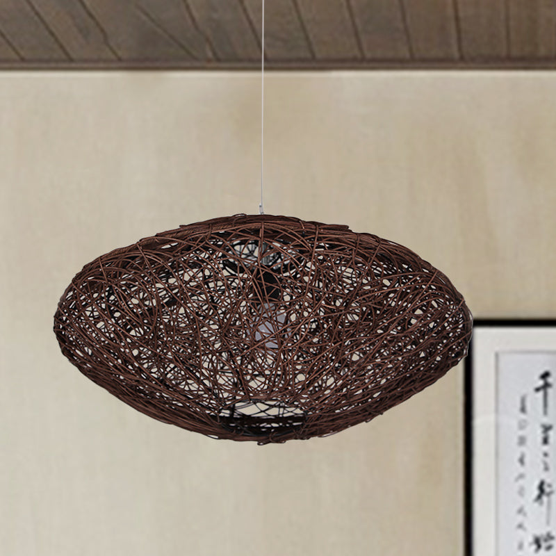 1 casa da tè a testa leggera sospesa asiatica a sospensione Black/Bianco Apparecchio di illuminazione con tonalità di rattan lanterna