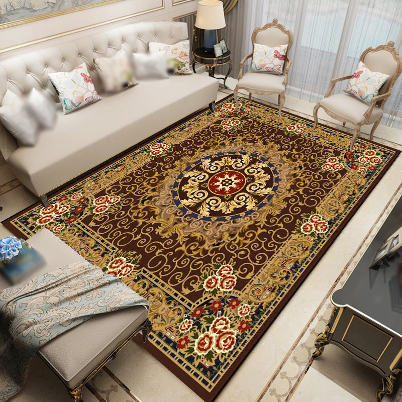 Beige Vintage Rug Polyester Graphic Indoor Rug Non-Slip Backing Rug for Living Room