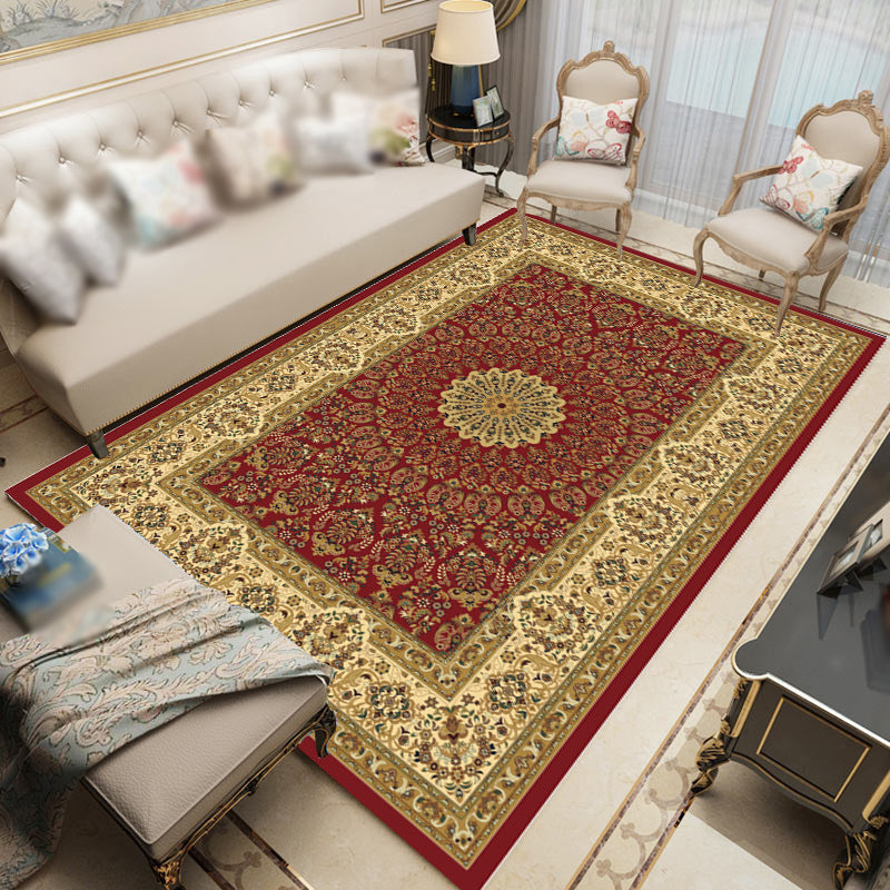 Red Moroccan Rug Polyester Graphic Area Rug Non-Slip Backing Rug for Living Room