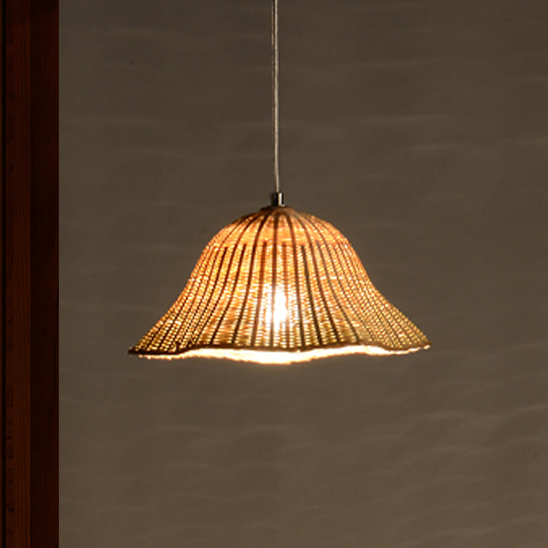 Hand-Worked Pendant Lighting Japanese Bamboo 1 Head Ceiling Suspension Lamp in Flaxen