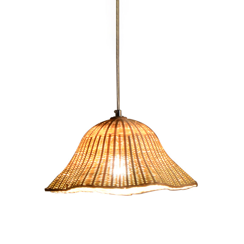 Hand-Worked Pendant Lighting Japanese Bamboo 1 Head Ceiling Suspension Lamp in Flaxen