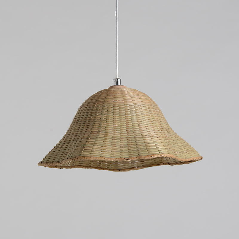 Hand-Worked Pendant Lighting Japanese Bamboo 1 Head Ceiling Suspension Lamp in Flaxen