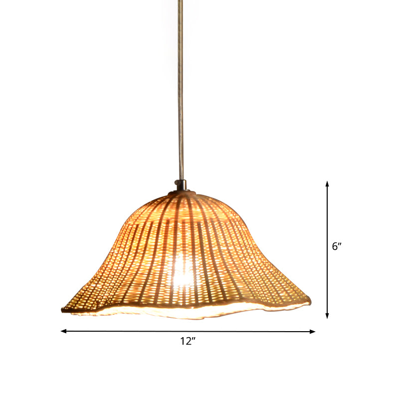 Hand-Worked Pendant Lighting Japanese Bamboo 1 Head Ceiling Suspension Lamp in Flaxen