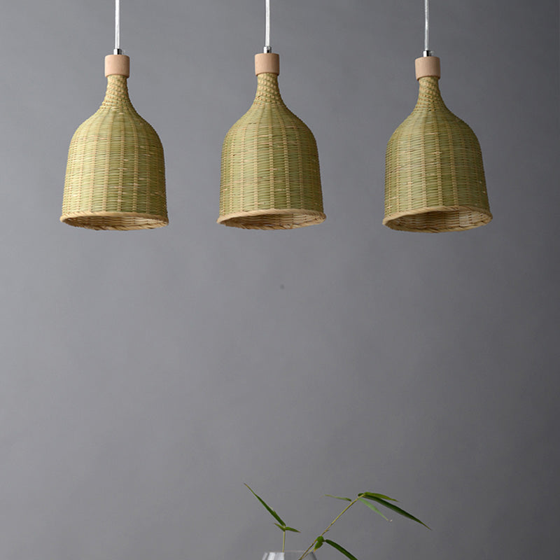 1 Head Bedroom Down Lighting Asian Flaxen Pendant Light Fixture with Cylinder Bamboo Shade