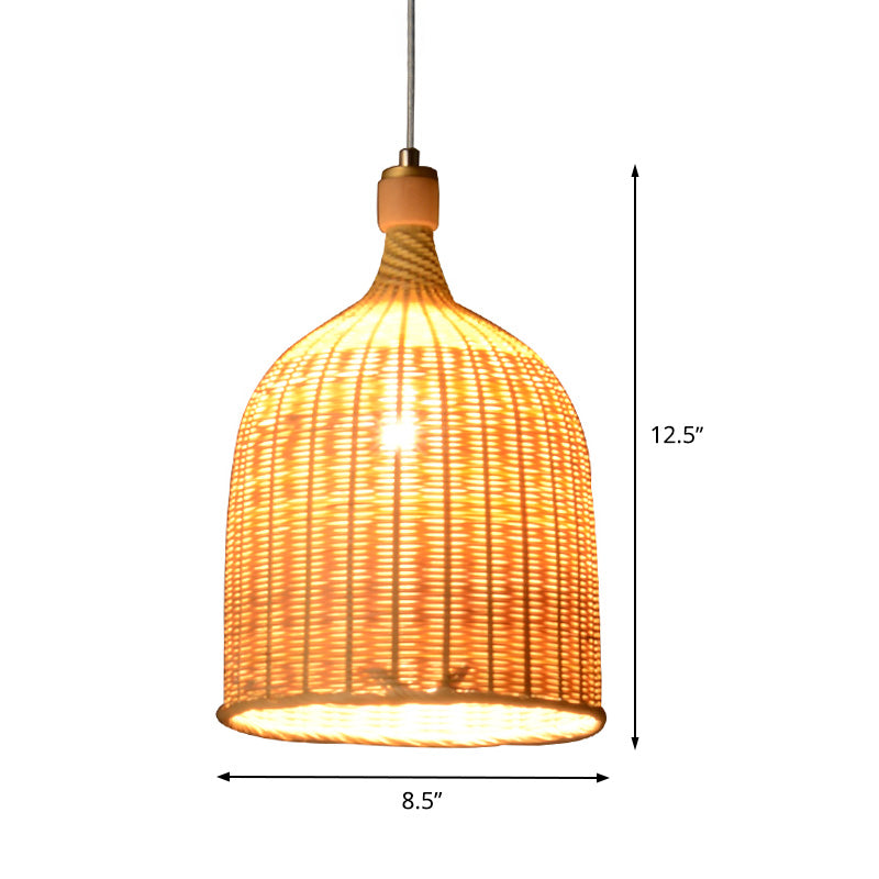 1 Head Bedroom Down Lighting Asian Flaxen Pendant Light Fixture with Cylinder Bamboo Shade