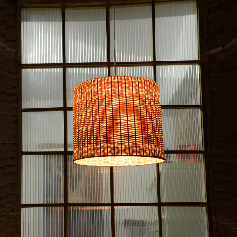 1 Head Cylindrical Pendant Lighting Chinese Bamboo Ceiling Suspension Lamp in Flaxen