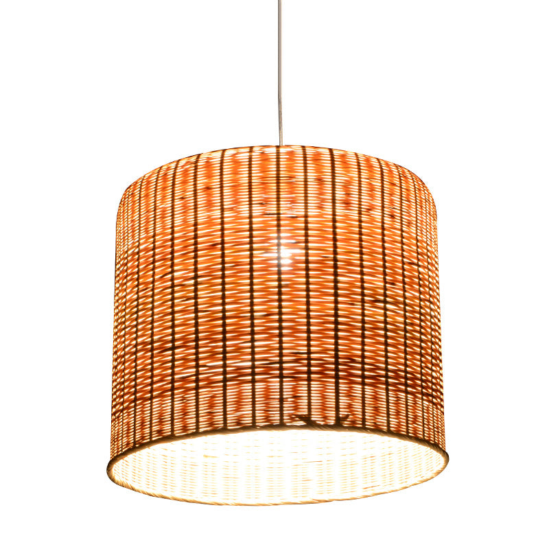 1 Head Cylindrical Pendant Lighting Chinese Bamboo Ceiling Suspension Lamp in Flaxen