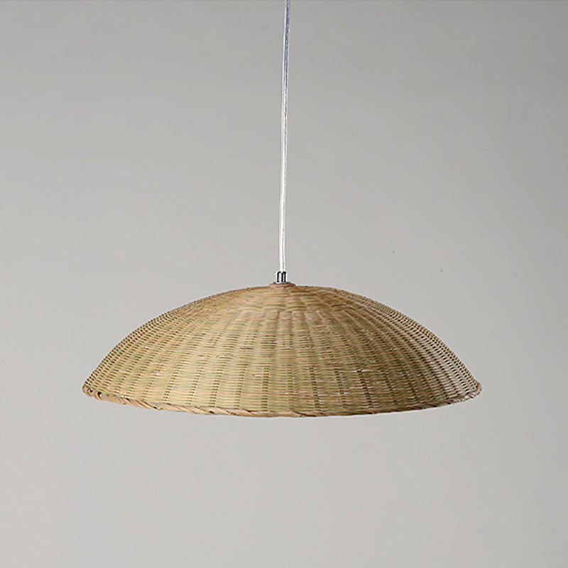 Domed Ceiling Lamp Asian Bamboo 1 Head Flaxen Hanging Pendant Light for Living Room