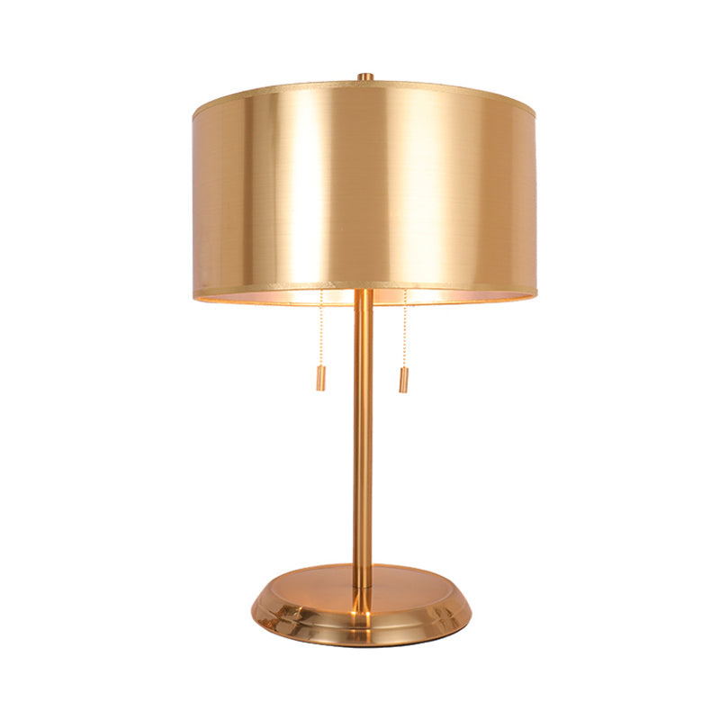 Gold Drum Desk Light Modernism 1 Head Fabric Task Lighting with Round Metal Base