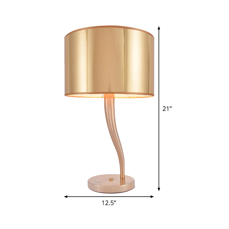 1 Bulb Cylindrical Task Lighting Modern Fabric Reading Book Light in Gold for Bedside