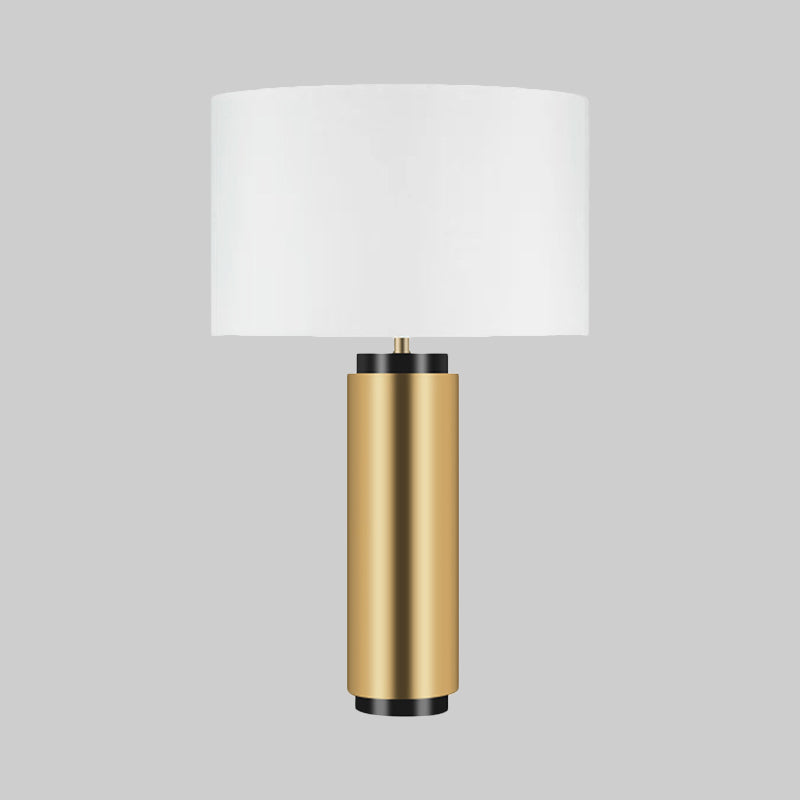 Cylindrical Task Lighting Modernism Fabric 1 Head White Desk Lamp with Gold Metal Base