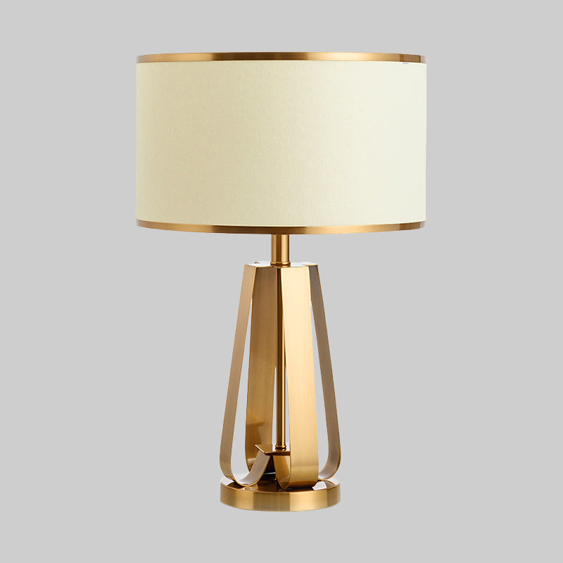 Fabric Drum Table Lamp Modernist 1 Head Gold Reading Book Light with Metal Base