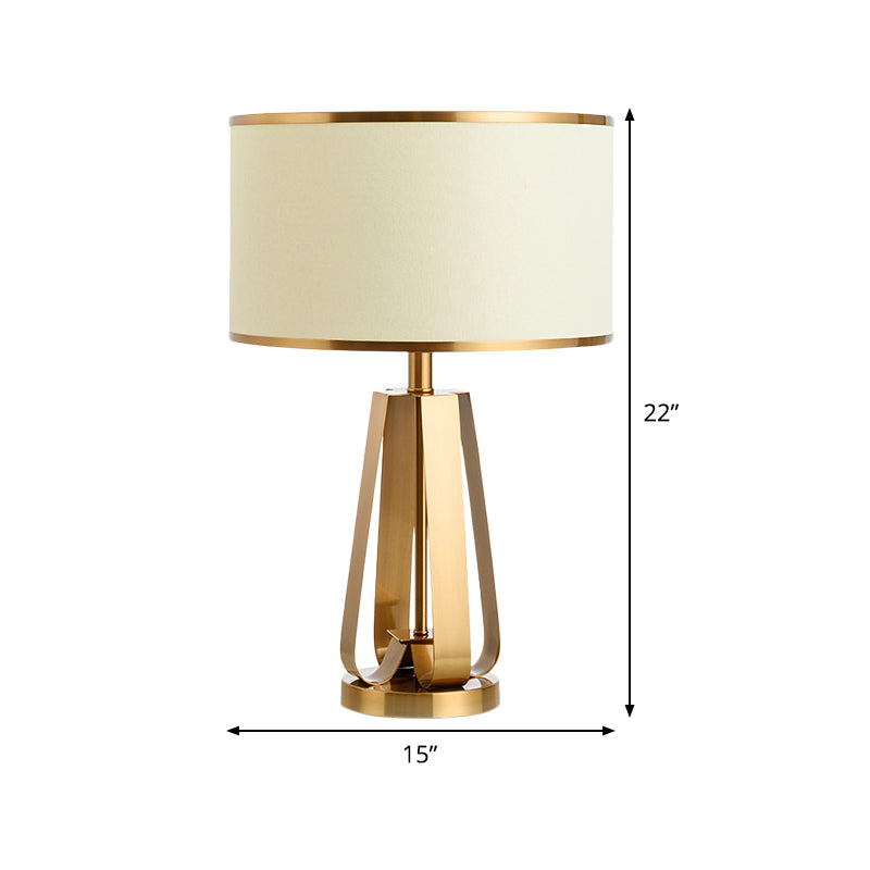 Fabric Drum Table Lamp Modernist 1 Head Gold Reading Book Light with Metal Base