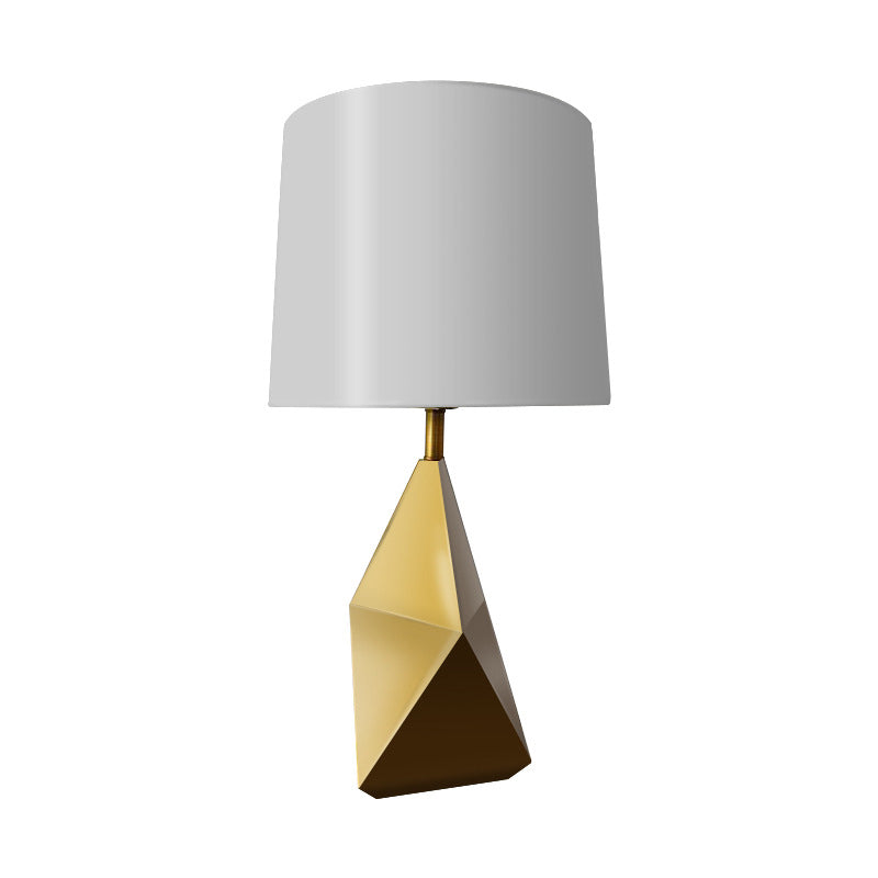 White Barrel Task Lamp Modern 1 Head Fabric Desk Light with Gold Geometric Metal Base