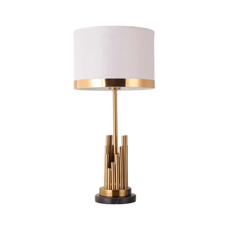 1 Head Bedroom Task Lighting Modern Gold Small Desk Lamp with Cylinder Fabric Shade