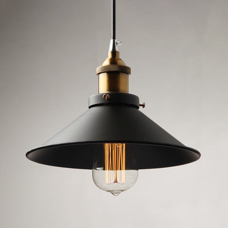 1-Light FLare Shade Pendant Industrial Style Hanging Ceiling Light in BLack