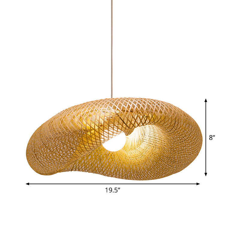 Lampe suspendue faite à la main chinois bambou 1 tête de lin plafonnier plafond, 19,5 "/23,5" de long