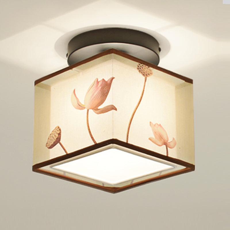 Fabric Light Fixtures Chinese Style Flush Light for Living Room Dinning Room Foyer